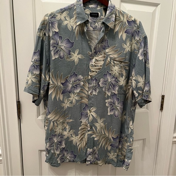 IZOD Men's Floral Shirt - Blue and Cream L - Picture 1 of 6